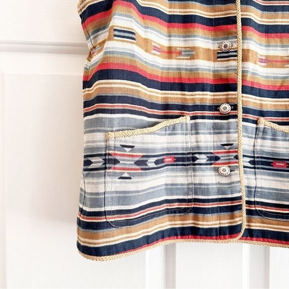 Jones New York Vintage 80s Striped Linen Western Vest Size SP Southwestern - Picture 4 of 8